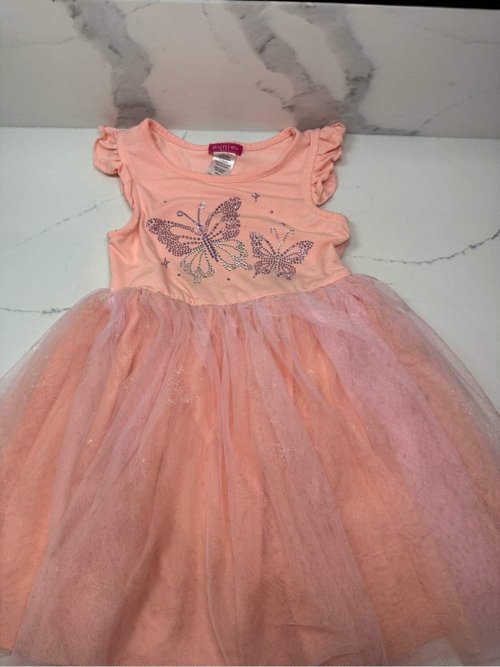 Peach Pink Butterfly Tulle Dress